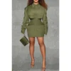 Plus Size Business Casual Dress Olive Green Ruffled Shirtdress Long Sleeve Mini Dress - Image 2