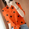 Oversized Vintage Printed Polka Dot Lapel Bandage Button Bow Chiffon Shirt Summer New Commute Tops Loose Casual Woman Blouses - Image 4