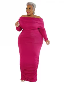 Wmstar Plus Size Dresses Women Solid Off Shoulder Long Sleeve Draped Bodycon Stretch Elegant Maxi Dress Wholesale Dropshipping - Image 2