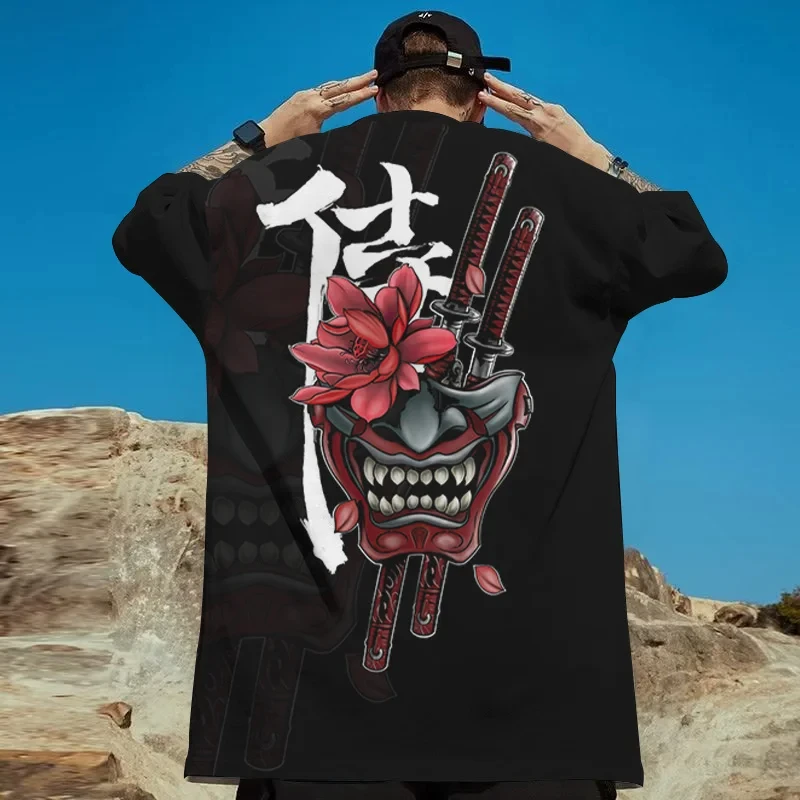 Big Size T-Shirt For Man Japanese Samurai Style Tee Shirt Men's Short Sleeve Top 3d Print O-Neck Loose Tshirt Hip Hop Streetwear