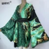 WINYI Bohemian Printed Bikini Cover-ups Elegant Self Belted Kimono Dress Women Summer Clothing holiday Dress Beach Wear Covers - Image 3