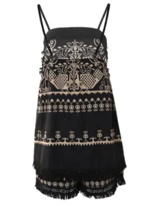 Women Two Piece Outfits 2022 Wome Tribal Print Tassel Trim Halter Top & Vintage Shorts Set - Image 4