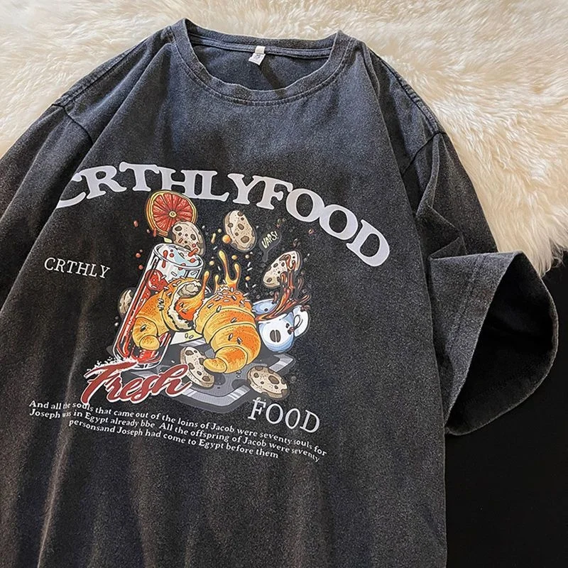 American short sleeved t-shirt men summer trendy brand loose large size washed old retro vintage half sleeves oversized t shirt - Image 6