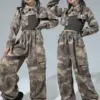 Hip Hop Girls Camouflage Cropped Jacket Cargo Pants Street Dance Clothes Set Kids Jazz Military Joggers Costume Child Streetwear