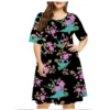 Gradient Blue Rose Flowers Print Dress Women Elegant Short Sleeve O-Neck Party Mini Dress Loose Plus Size Clothing 6XL Sundress - Image 4