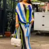 2 Piece Women Set Dashiki African Clothes Spring Autumn New Fashion 3/4 Sleeve Top And Pants Suit High Street Lady Chic Sets