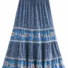 Vintage Chic Hippie Women Floral Printed High Elastic Waist Beach Bohemian Skirt Ladies Rayon Cotton A-Line Boho Midi Skirts