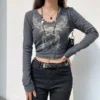 2023 Vintage 2000s clothing Y2k Corset Crop Top Red Rose Tshirt Street clothing goth aesthetic grunge Fairy Core 90s Ropa Summer - Image 3