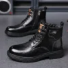 Italian Men Round Toe Shoes New In Casual Genuine Leather Outdoor Platform Walking Ankle Boots Fashion Designer Luxury Boots - Image 5