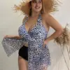 Leopard Print Plus Size Halter High Waist Bikini Swimwear Women's Swimsuit Beachwear Bathing Suits
