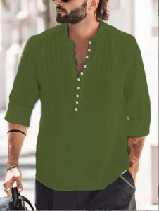 2024 new men's linen bandage button high quality shirt men's solid color cotton and linen folding casual slim long-sleeved shirt - Image 5