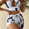 3 Pieces Thong Bikini 2023 Women Halter Swimwear Female Swimsuit With Skirt Beach Wear Printed Bathing Suit Summer Swimming