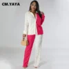 CM.YAYA Colorblocked Pleated Women's Set Oversized Long Sleeve Shirt and Wide Leg Pants 2023 Two 2 Piece Sets Outfits Tracksuit - Image 5