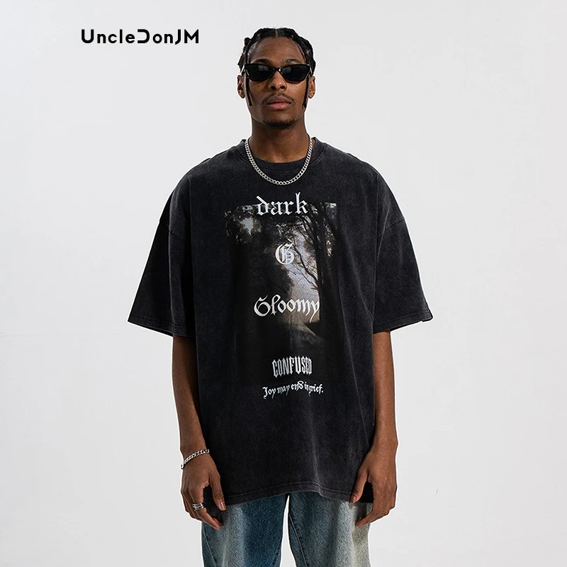 Retro Tee Gothic Printed T Shirt Loose Couple T-shirt Streetwear Graphic T Shirts Distressed Y2k