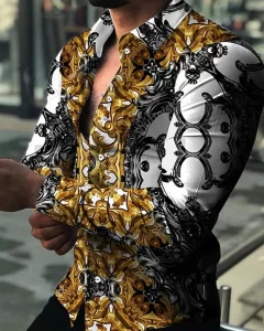 Lightning Hawaiian Shirts Floral 3d Printed Shirts Men Fashion Shirt Long Sleeve Casual Beach Blouse Lapel Blouse Men's Clothing - Image 3
