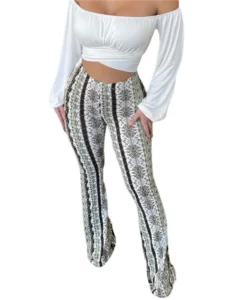 Frauen Boho Flare Pants Ethnic Tribal Print Bell Bottom Yoga Palazzo Hose - Image 2