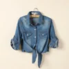 Summer New Casual Lace-up Knot Mid-sleeve Small Shawl Denim Shirt Women Short Coat Thin Wholesale - Image 3