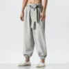 Men Hippie Harem Pants Baggy Linen Boho Yoga Casual Drop Crotch Trouser Men's Casual Jogger Pants with Elastic Waist - Image 4