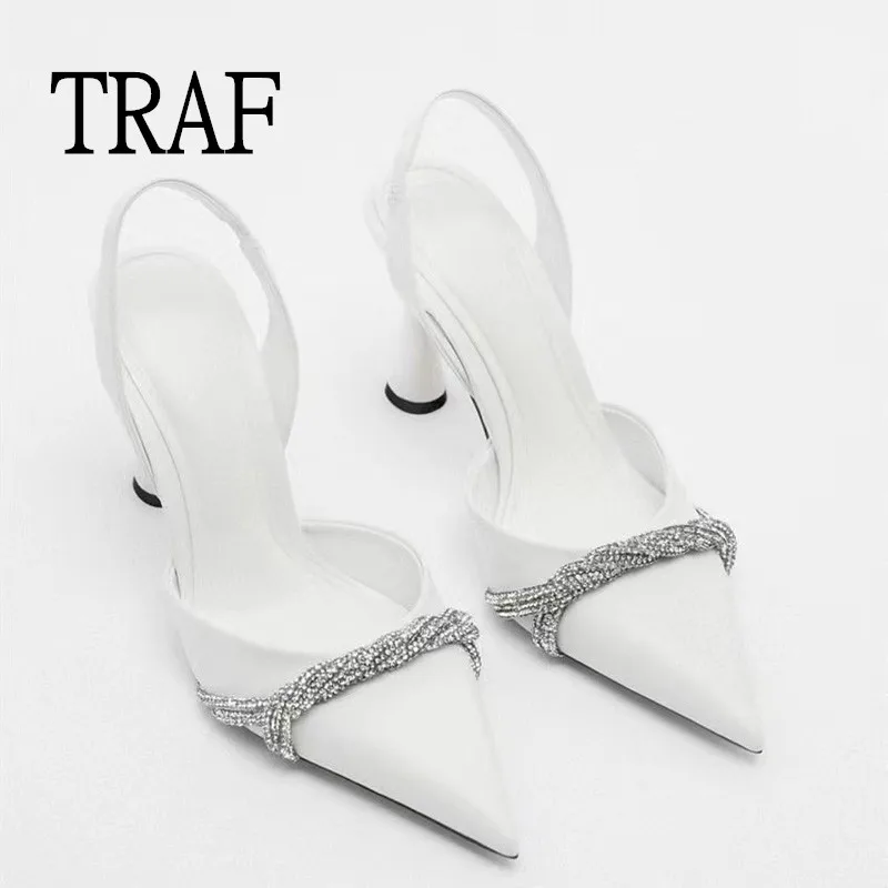 TRAF White Heeled Heels Women Pumps 2022 Summer Fashion Female Stiletto Slingback Pointed Green High Heels Shoes on Heels Ladies