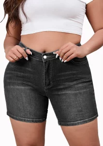 SHOWMALL Plus Size Denim Shorts for Women High Waisted Folded Hem Ripped Jean Shorts (12W-26W) - Image 5