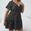 Plus Size Floral Print Summer Casual Tiered Dress Women Short Sleeve Heart Pattern Boho Dress Large Size Fit Flare A-line Dress - Image 4