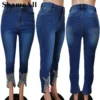 Plus Size Rhinestone Beading Stretchy Skinny Ankle Length Pencil Jeans 4XL Women Split Indie Capris Distressed Denim Trousers - Image 5