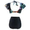 Women Two Piece Separates Black Print Halter Ruffled Bikini Top Ruched Bikini Bottom Double Material High Stretchy Full Coverage - Image 4