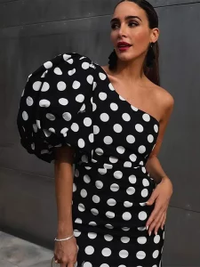 Elegant Slant Shoulder Polka Dot Dress Short Dress For Women Sexy Half Sleeve Backless Female Mini Dresses Street Party Vestidos - Image 3