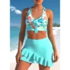 2023 New Summer Two Piece Beach Swimwear Skirt Bikini Sexy Swimwear Women's Off Shoulder Swimwear New Design Print Bikini Set - Image 3