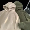 Mens Suede Hoodies Fall Winter Sweatshirt American Vintage College Style Hooded Sweatshirt Fashion Street Trend Clothing - Image 2
