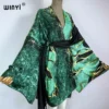 WINYI Bohemian Printed Bikini Cover-ups Elegant Self Belted Kimono Dress Women Summer Clothing holiday Dress Beach Wear Covers - Image 2