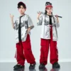 Girls Silver Short Sleeve Shirt Hip Hop Joggers Boys Ballroom Street Dance Costumes Kids Streetwear Child Jazz Punk Clothes Sets - Image 2