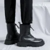 Italian Men's Classic High Top Boots 2023 Winter Designer Leather Boot Male Casual Black Platform Outdoor Ankle Boots Military - Image 6