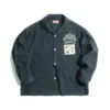 Maden Workwear American Vintage Dark Green Shirt Peach Fleece Brushed Embroidery Loose Polo Neck Shirt Bowling Men's Trend - Image 6