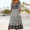 2023 Vintage Boho Stripe Print Women Sundress Summer Fashion V-Neck Short Sleeve Dress Elegant Ladies Midi Dress Femme Vestidos - Image 4