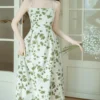 Women Summer Chic Green Dress 2023 Korean Lady Graceful Print Camisole Dress Knit Shirt 2 Piece Set Sunscreen Tops Dresses Suits - Image 4