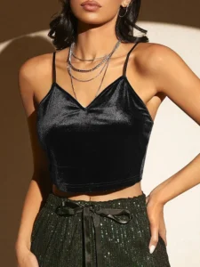 Sexy Butterfly Embroidery Mesh Velvet Cami Top Women Club Solid V-neck Sleeveless Spaghetti Strap Crop Top Party Clothes 2023 - Image 2