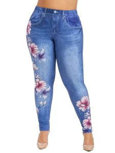 Plus Size Beautiful Womens Floral Casual Full Length Slim Jegging Leggings Ladies Spring Skinny Pants Clothing For Female 2024 - Image 3