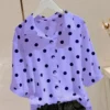 Fashion Printed Lapel Button Loose Polka Dot Blouse Female Clothing 2023 Summer New Oversized Casual Pullovers Office Lady Shirt - Image 2