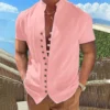 2024 summer men's new retro cotton hemp stand collar multi-button fashion casual short-sleeved shirt top clothing - Image 2