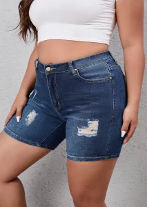 SHOWMALL Plus Size Denim Shorts for Women Casual High Waisted Shorts Ripped Denim Jean Shorts - Image 5