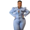 Ladies Denim Jumpsuit 2022 Spring and Autumn High Quality Elastic Flared Mouth Washed plus size Denim Jumpsuit - Image 5