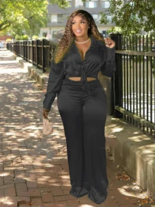 Two Piece Sets Womens Outifits Ladies Long Sleeve Shirt Satin Suit Pants Plus Size Casual Set Wholesale Bulk Dropshipping - Image 3