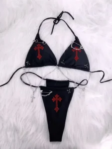 Cross Tops e girl clothes y2k clothes y2k crop top gothic clothes y2k top y2k accessories harajukuTops Gothic Bikini y2k Bikini - Image 2