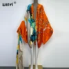 2022 WINYI Summer Beach Wear Swim Suit Cover kaftan sweet lady boho Cardigan stitch Self Belted sexy Holiday long Sleeve Kimono - Image 5