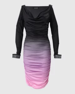 Autumn Elegant Cold Shoulder Party Tight Dress Women Fashion V-Neck Hollow Out Diamond Long Sleeve Ruched Bodycon Dress Woman - Image 4