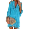 Sexy Women's Shift Dress Long Sleeve Tassel Fringe Lace Robe Strapless Deep V-Neck Female Summer Casual Boho Vacation Dresse Hot - Image 2