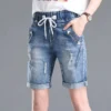 Summer Cuffs Ripped Jeans Woman Elastic Waist Lace Up Shorts With Holes Femme Plus Size Casual Harem Pants Mujer Korean Style - Image 5