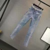 Spring Autumn Streetwear Women Vintage Blue Slim Diamonds High Waisted Jeans Ankle-length Denim Pants Trousers 5XL - Image 4