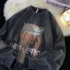 Men's Washed Black Sweatshirt Blindfold Portrait Print Long Sleeve Tshirt Gothic Round Neck Sweatshirts Autumn New Male Clothes - Image 2